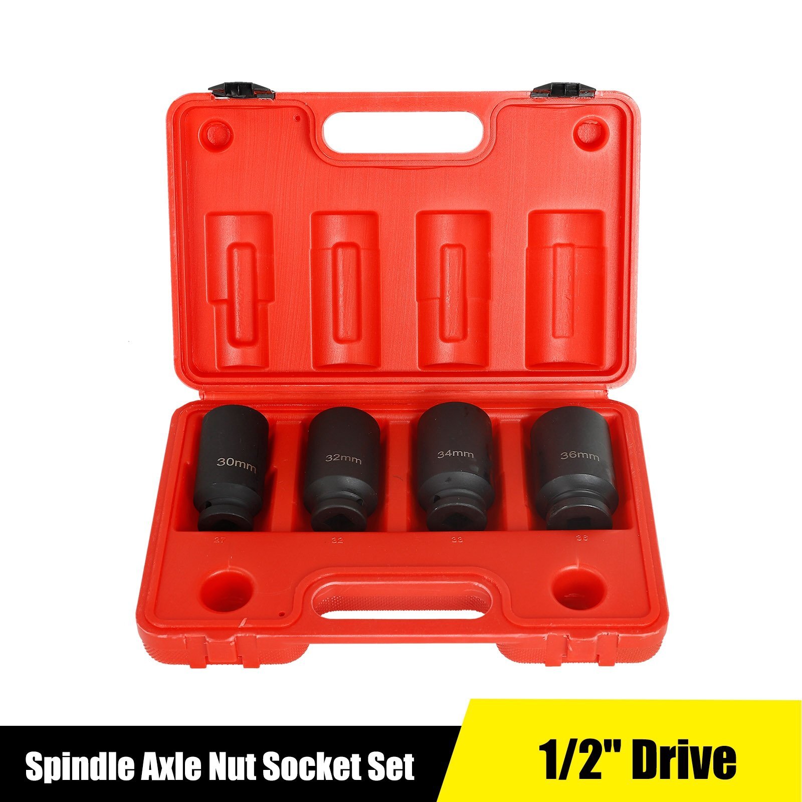 1/2" Drive Deep Spindle Axle Nut Impact Socket Set,12 Point CR-MO, 30,32,34,36mm