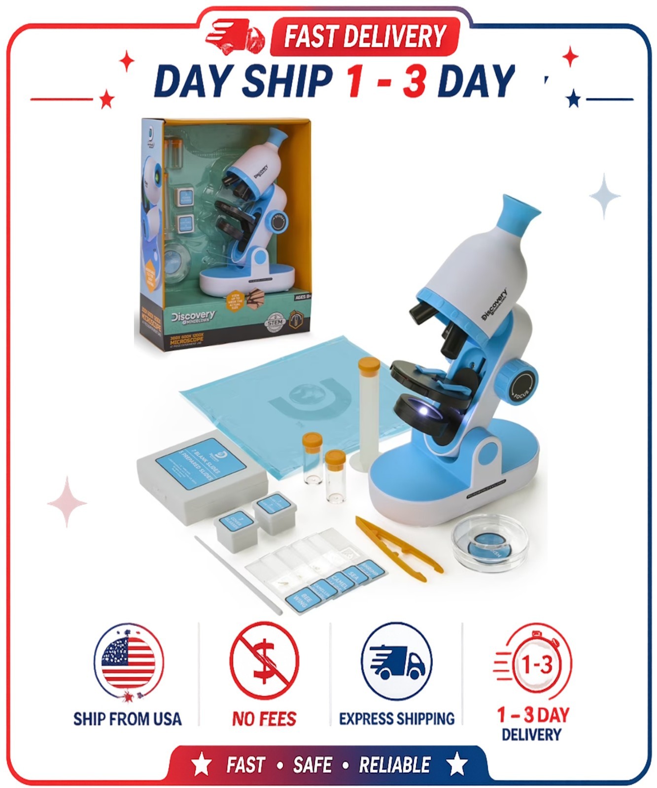 Discovery #MINDBLOWN 1200X, 600X, 300X Microscope, 41-Piece Experiment Lab Set f