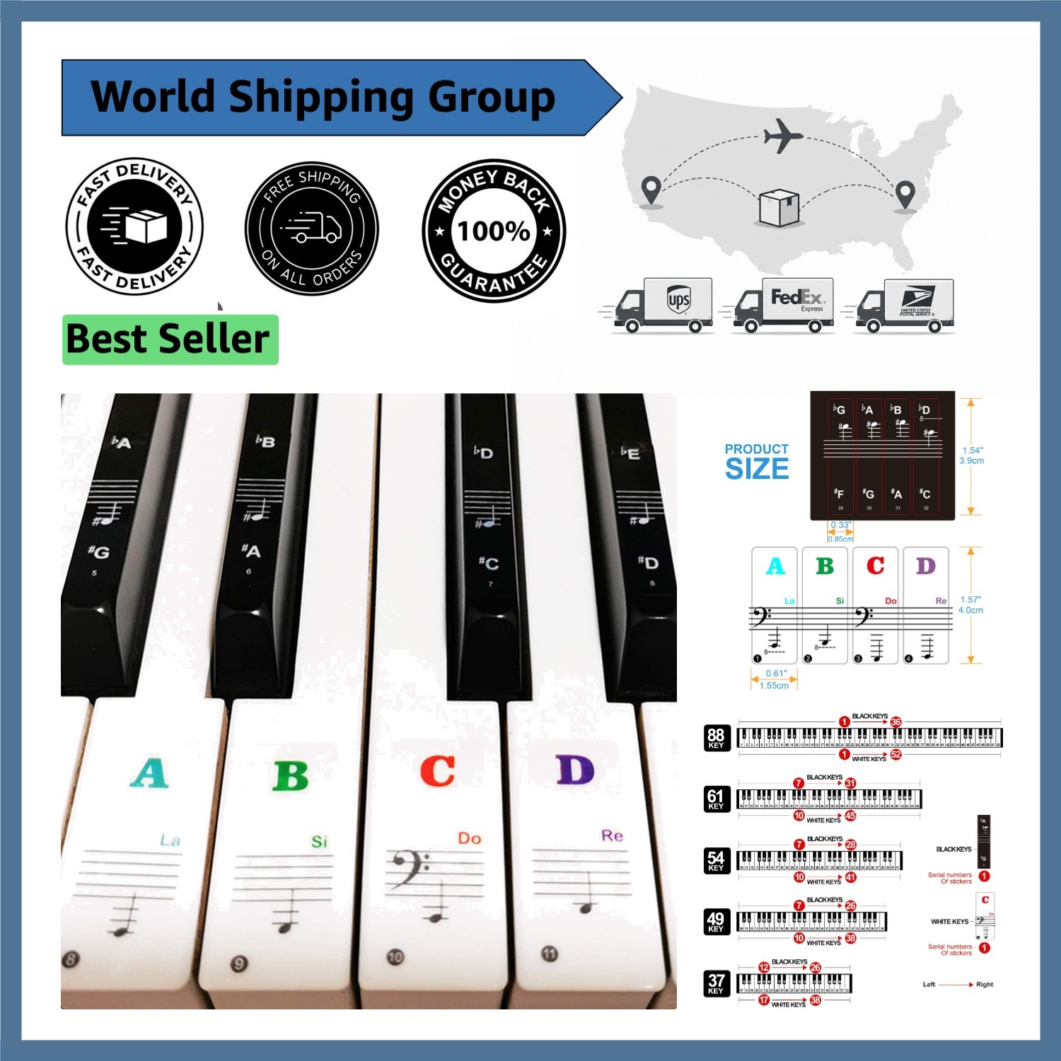 Easy-to-Read Piano Keyboard Stickers for All Key Sizes - Beginners’ Essential