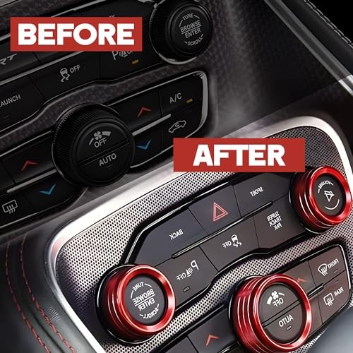 for Challenger Engine Start/Stop Sticker & Volume AC Tune Radio Switch Red