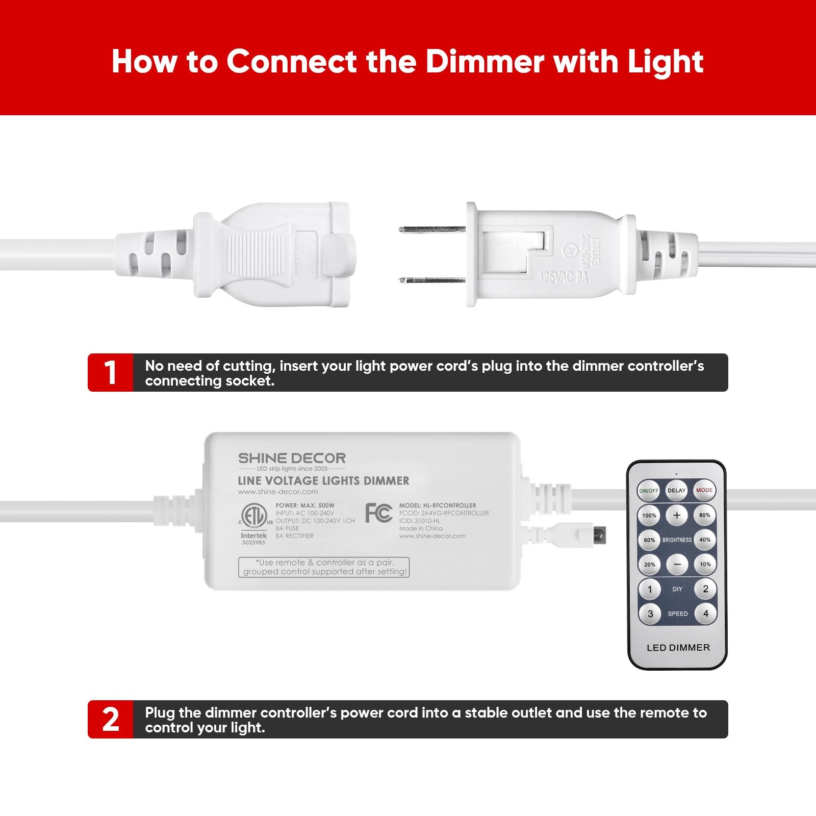 Shine Decor Dimmer Controller Pack Remote For All Shine Decor Led Strip Lights