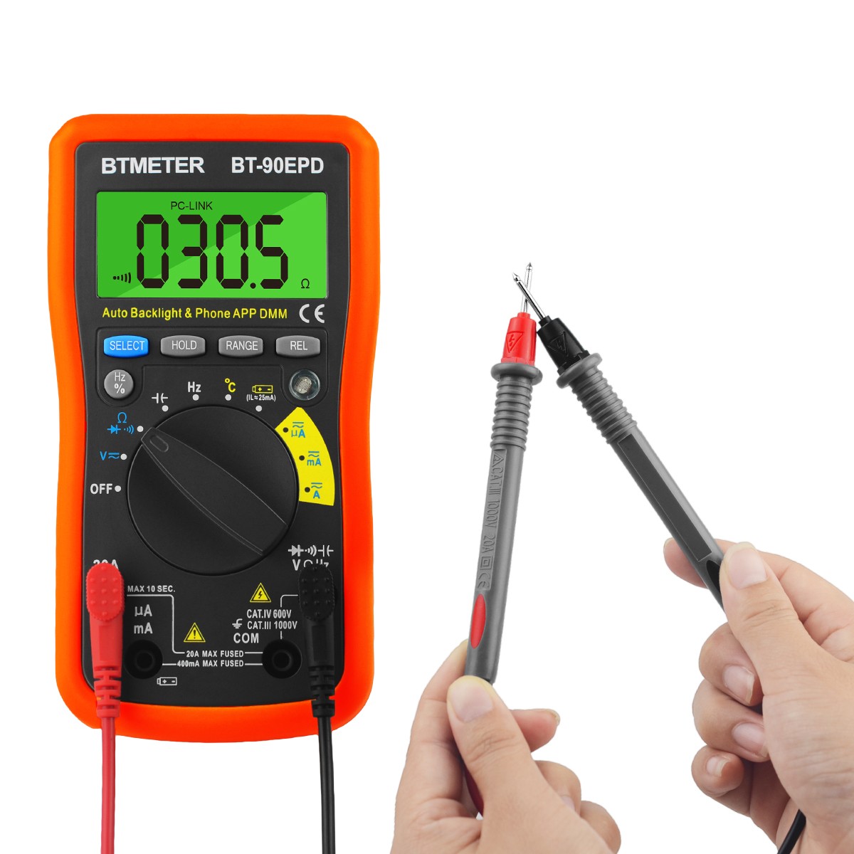 Bluetooth APP Digital Multimeter Auto Ranging 4000 Counts AC/DC Voltage Current