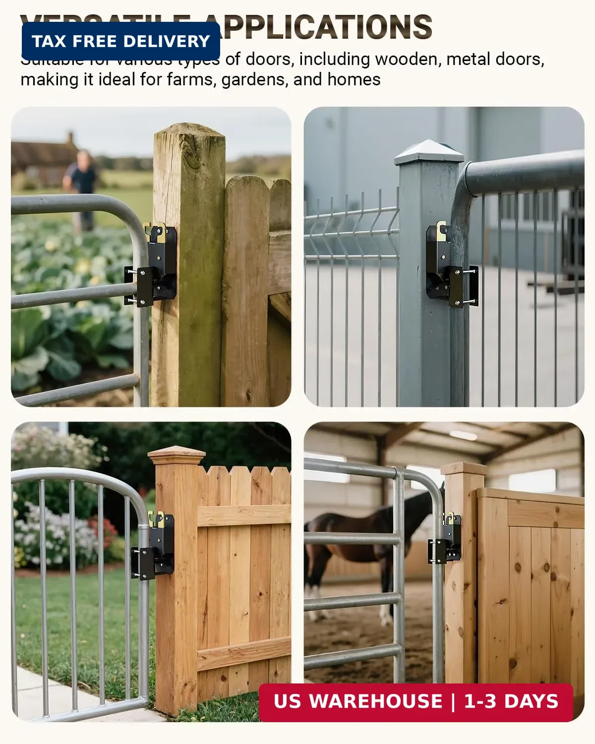 2 Way Farm Gate Latch, 2PC Heavy-Duty Fence Gate Latch with Self-Locking Nut, Bl