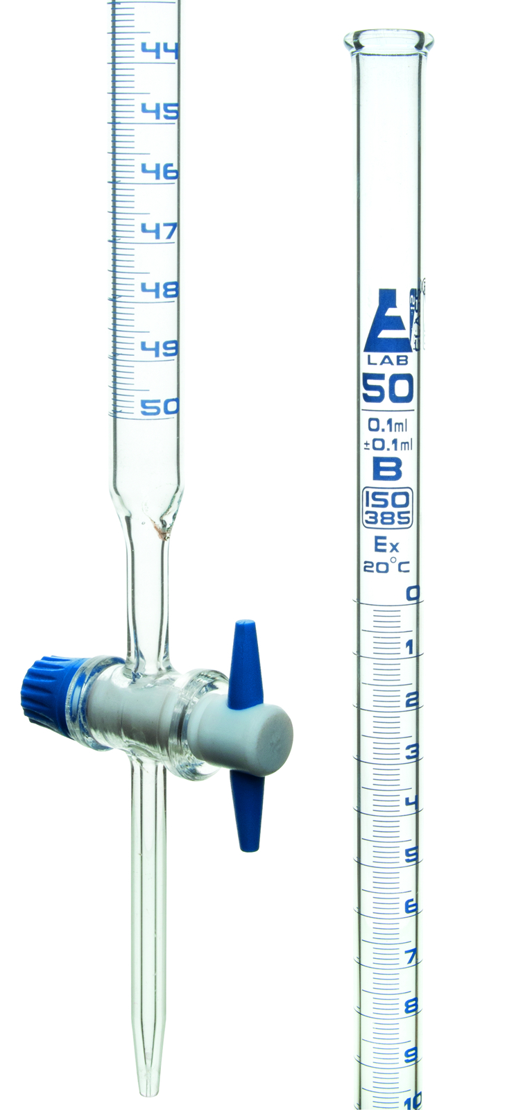 Burette, 50mL - Class B - PTFE Stopcock - Borosilicate Glass - Eisco Labs