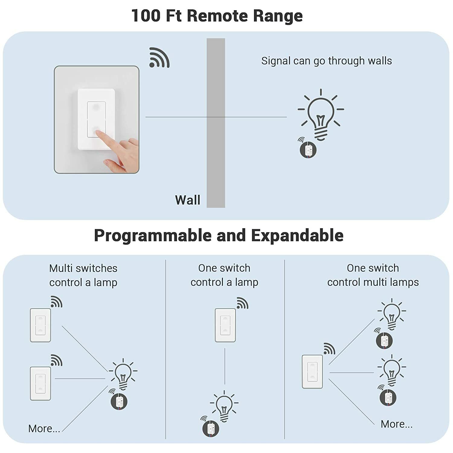 DEWENWILS Wireless Remote Control Wall Light Switch Ceiling Lights Programmable
