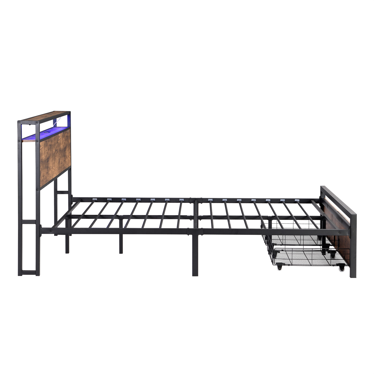 Full Size LED Bed Frame w/ Storage Headboard & 2 Drawers Metal Platform Bed