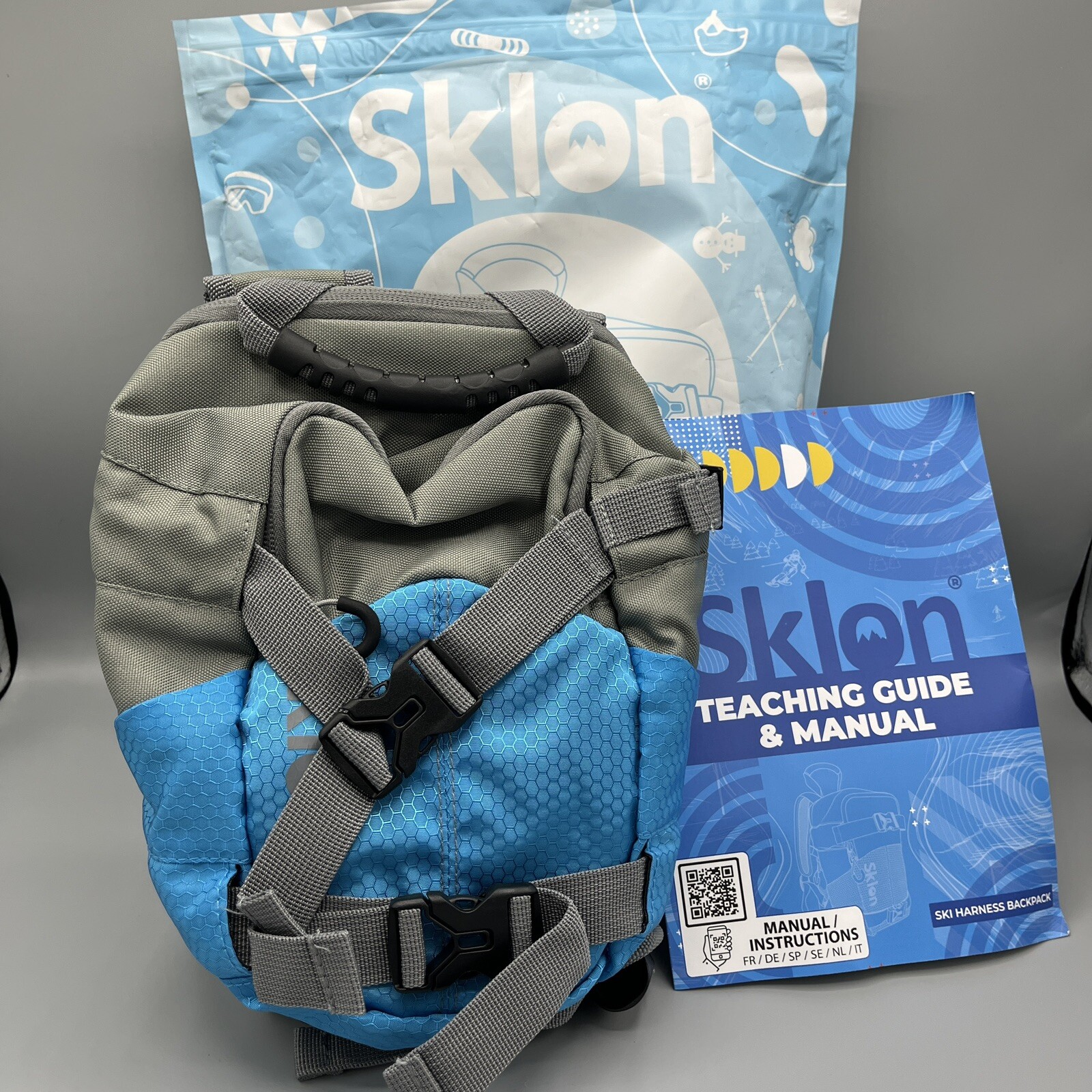 Ski & Snowboard Harness Trainer Backpack ~ Blue/Gray Sklon Youth Kids