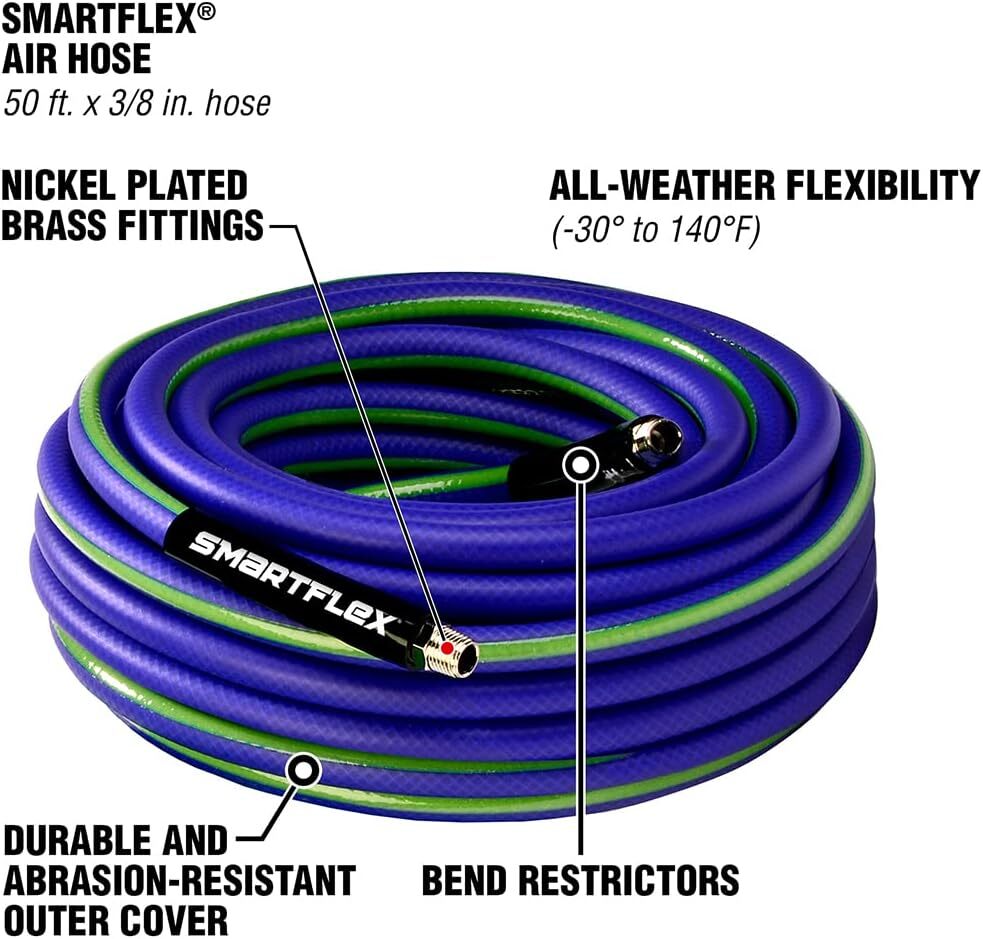 SmartFlex Air Hose, 3/8 in. x 50 ft, Hybrid, Blue - HSF3850BL2