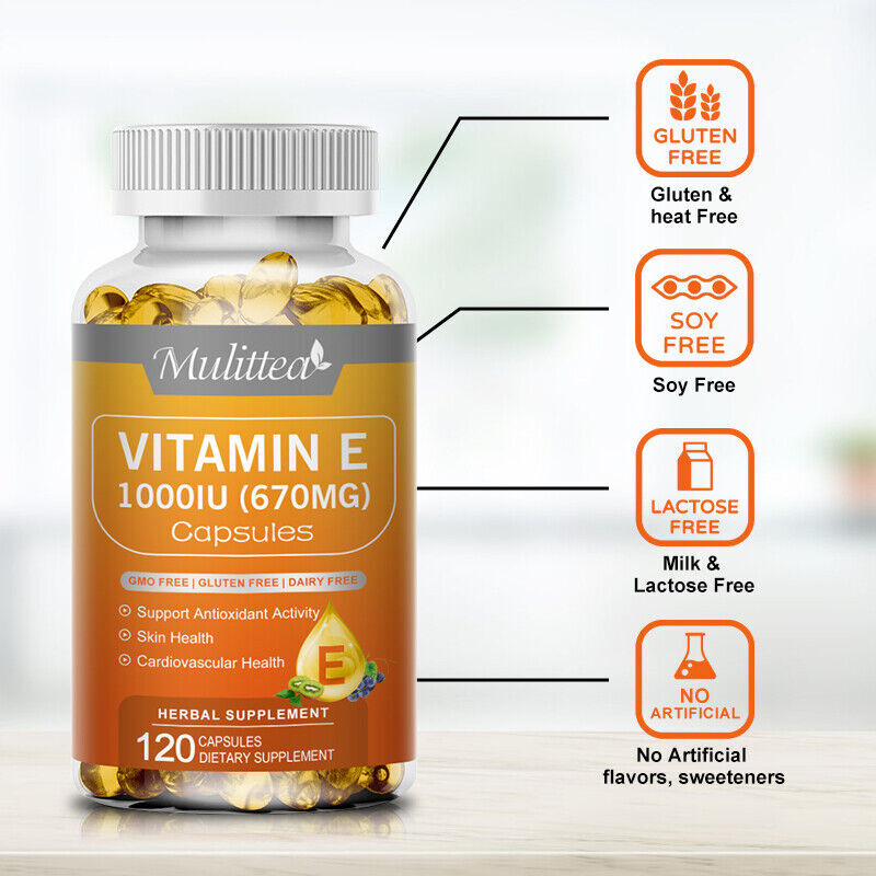 Vitamin E Oil 120 Softgels | Vit E Capsules for Hair Skin Nail Face Health Vegan
