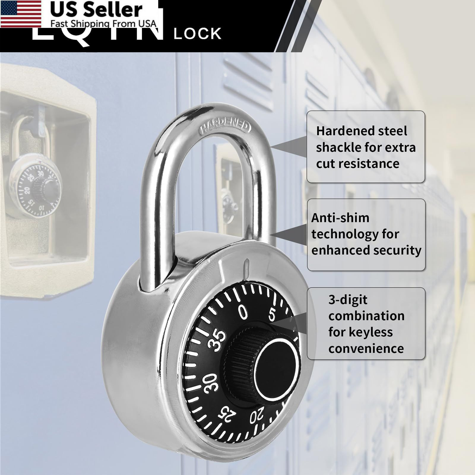 Combination Lock, LQYN Standard Dial 50 mm, 12 Pack Black