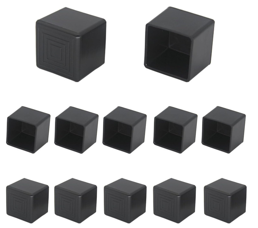 12Pcs 1X1 (25Mmx25Mm) Square Rubber Chair Leg Tips Caps, Chair Table Leg Cover
