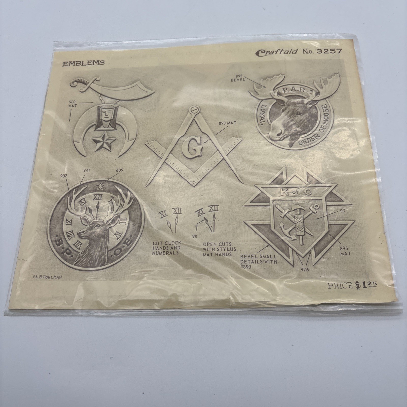Vintage Craftaid Leather Template No. 3257 Moose Deer Emblems Rare