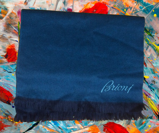 $1600 NEW BRIONI Teal and Navy Blue Luxury Scarf 100% Cashmere Made in Italy