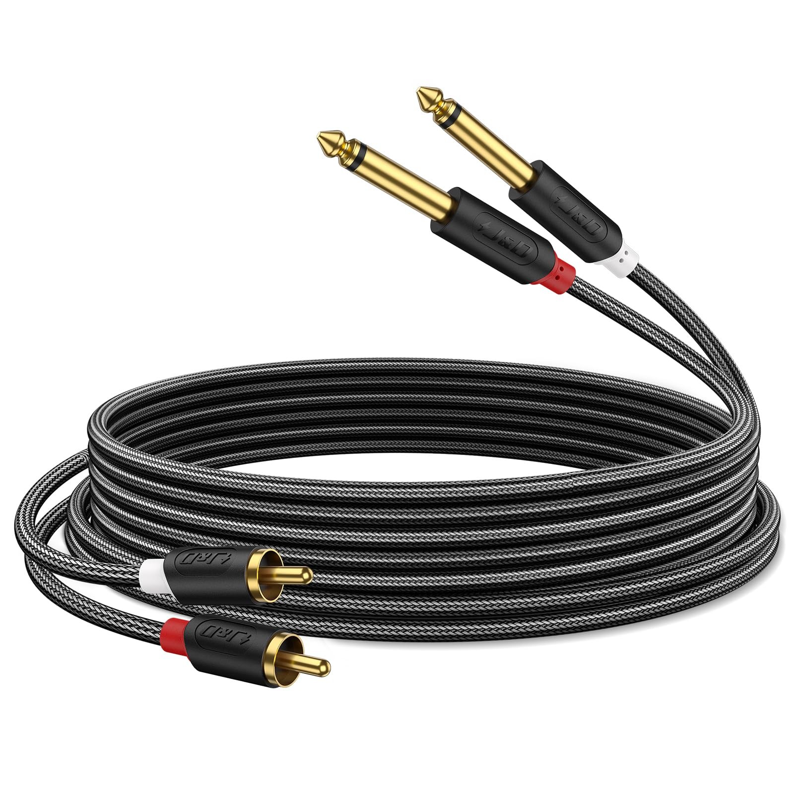 J&D Gold Plated Dual 1/4" TS to RCA Cable - Stereo Audio 3 Feet, 3 Feet