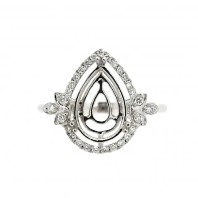 11x8mm Pear Cut Semi Mount Ring 925 Sterling Silver Solitaire Halo Wedding Ring