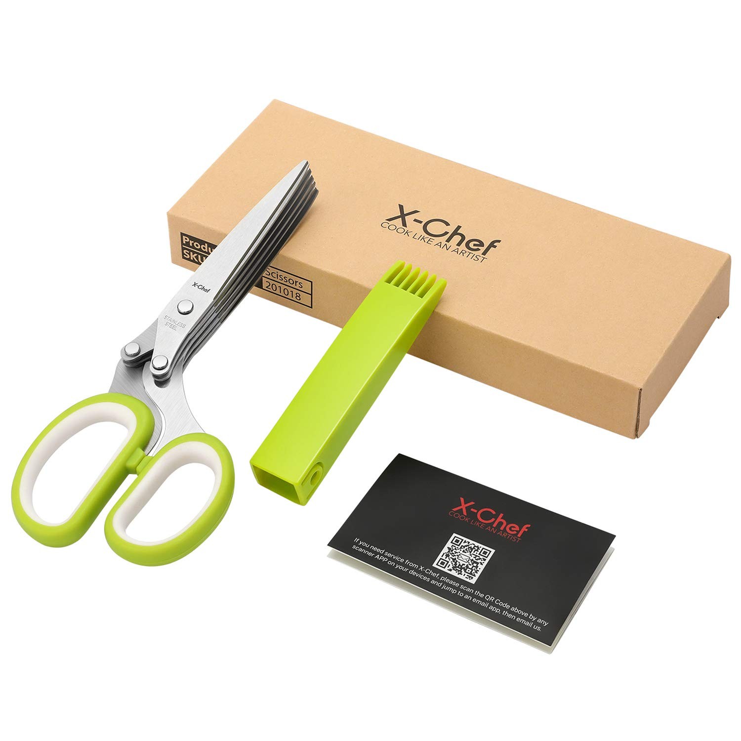 Herb Scissors, X-Chef Multipurpose 5 Blade Kitchen Herb Shears Herb Cutter