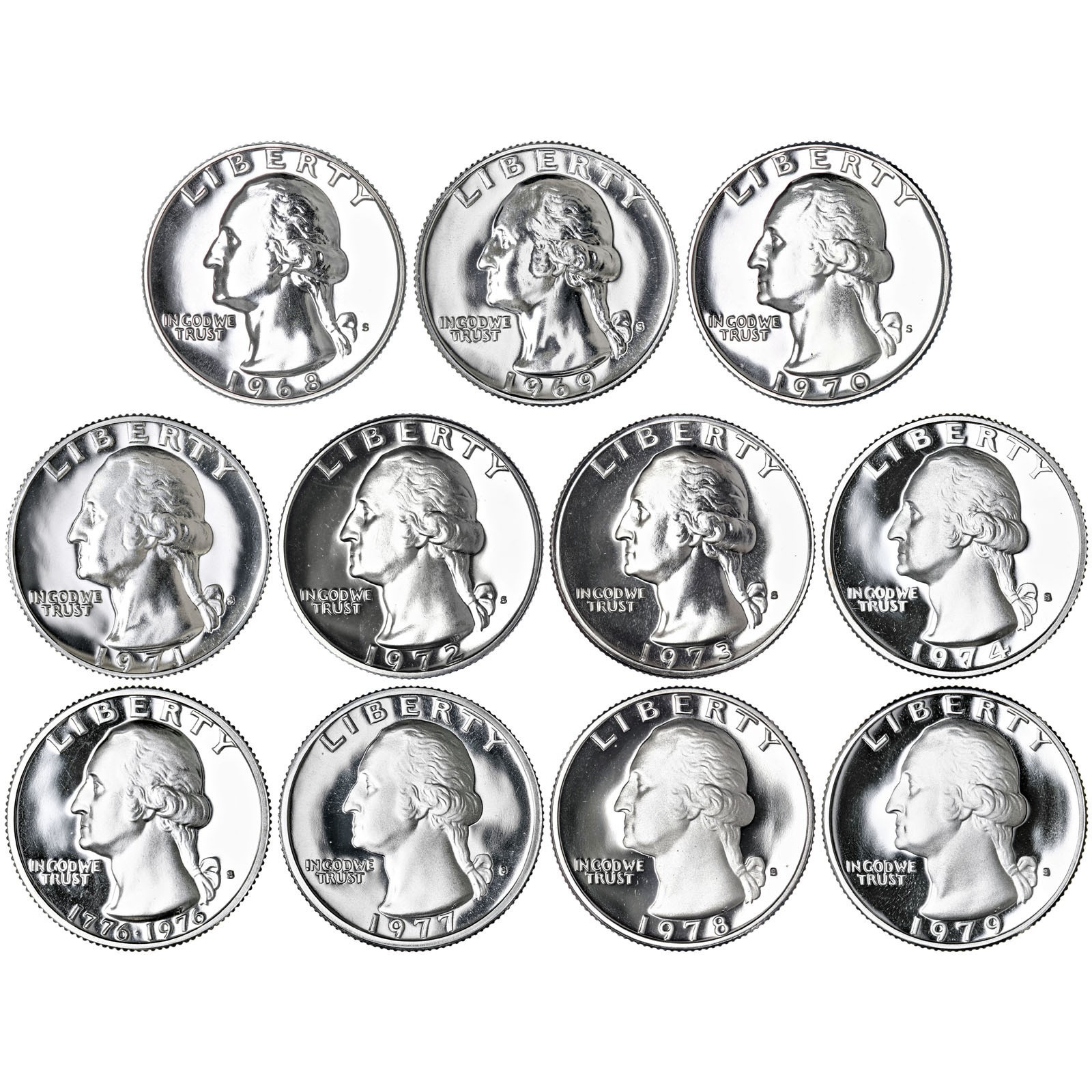 1968-1979 S Washington Quarter Gem Proof Run 11 Coin Decade Set US Mint Lot
