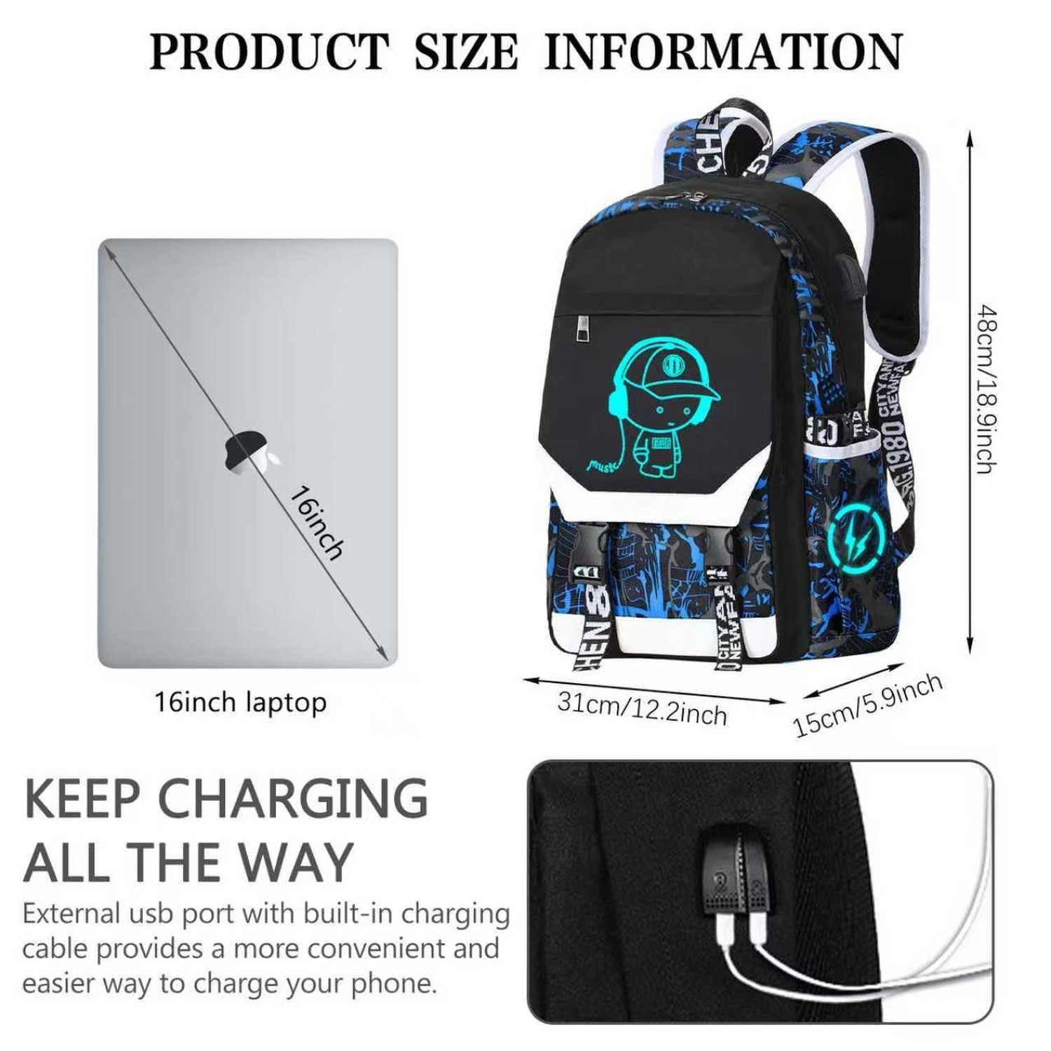 Anime Backpack Luminous Backpack.Cool Backpacks15.6 in Large capacity Laptope...