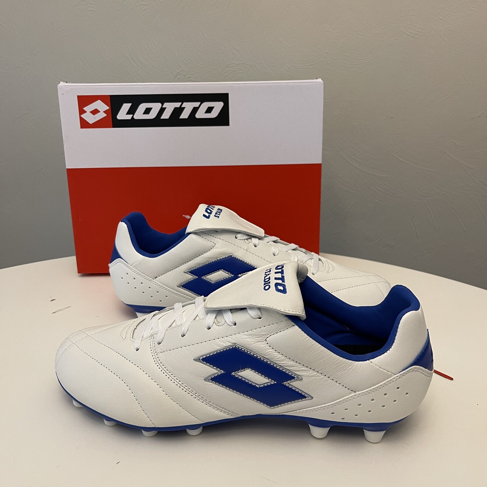 Lotto Stadio 200 III FG - Soccer Football Cleats - White Blue - US 13 EUR 47 NEW