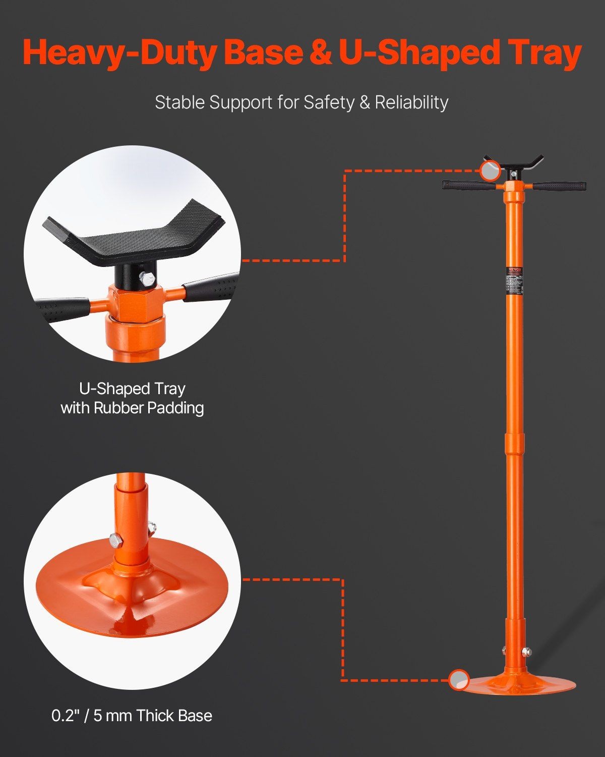 3/4Ton 30in Height Adjustable Jack Stand with Round Base Red Finish Coating