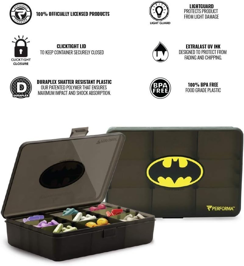 Performa Batman Chest Pill Container Case Black Dishwasher Safe BPA-Free