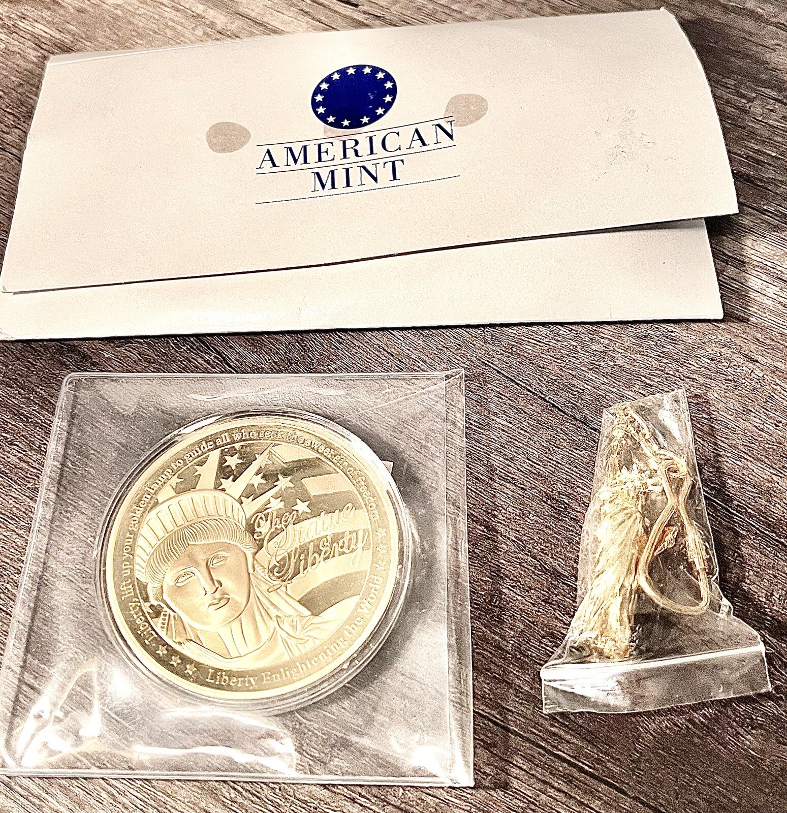 Liberty Shining the Light of Freedom Coin Layered 24k gold 70mm W/ Key Chain!