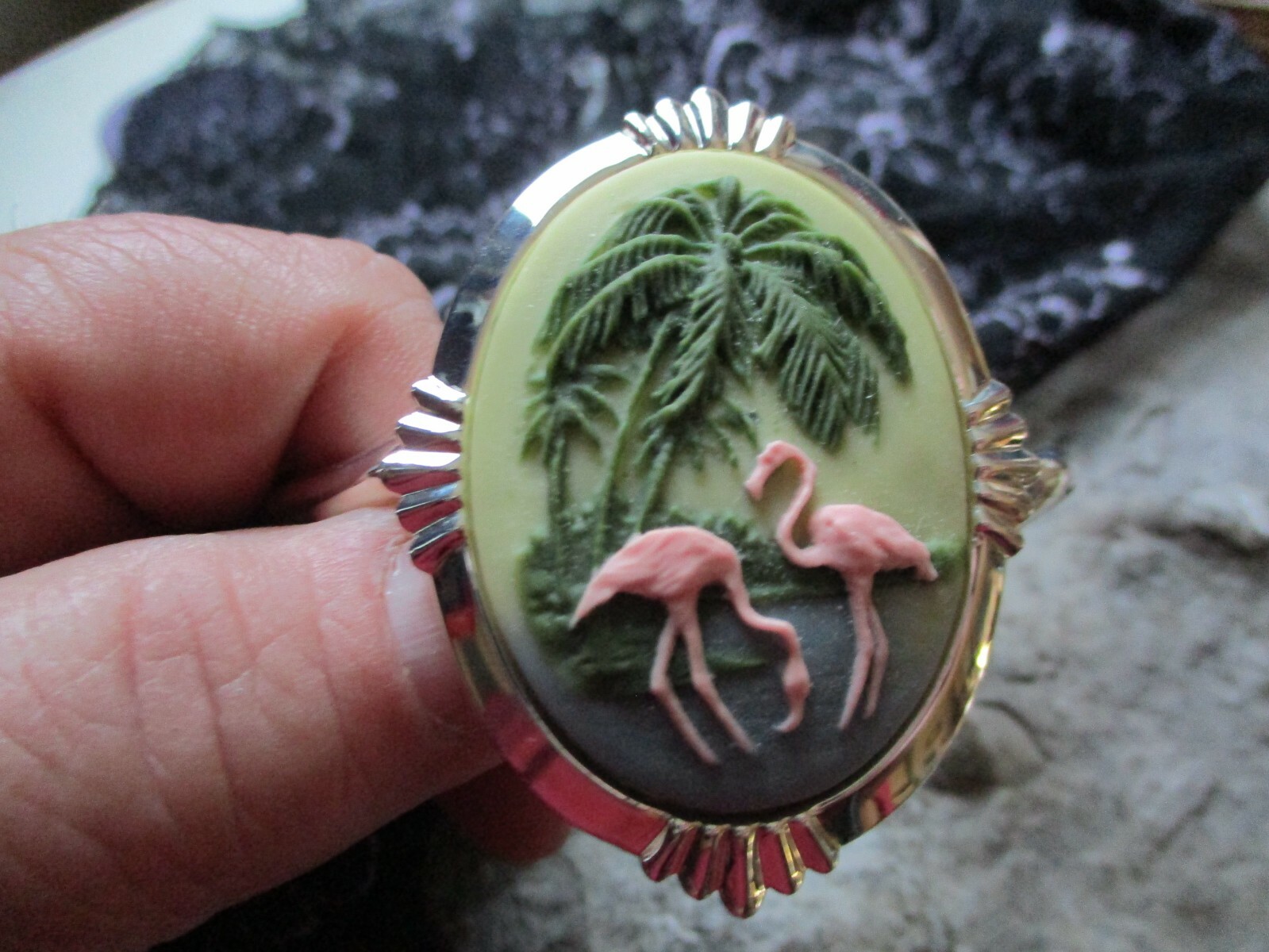 Choose Finish - Tropical Flamingo (s) Cameo Adjustable Cuff Bracelet - Vacation