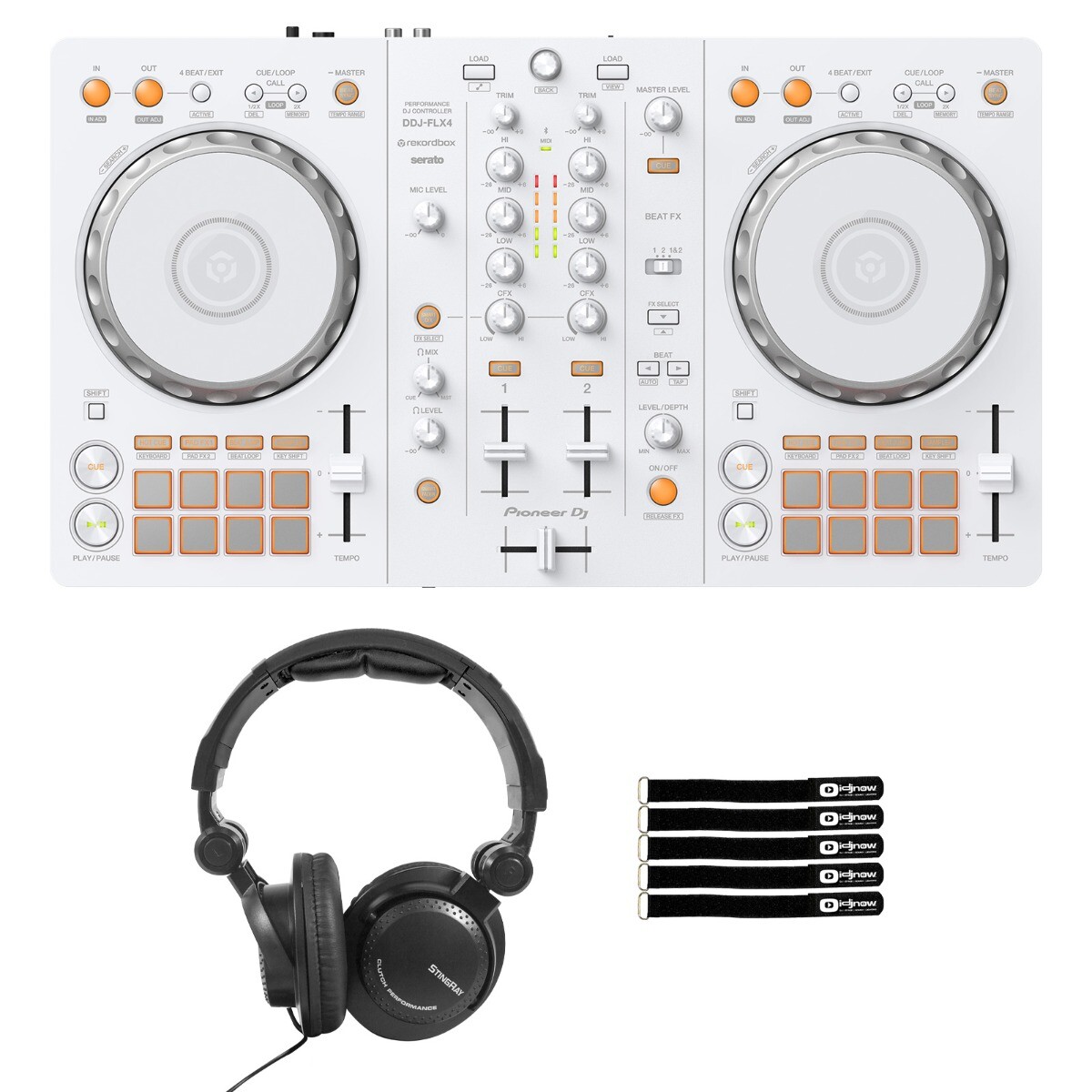 Pioneer DDJ-FLX4-W 2-Channel Rekordbox Serato Lite DJ Controller w Headphones