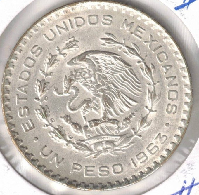 1963 Mexico Uncirculated Silver One Peso Coin #1