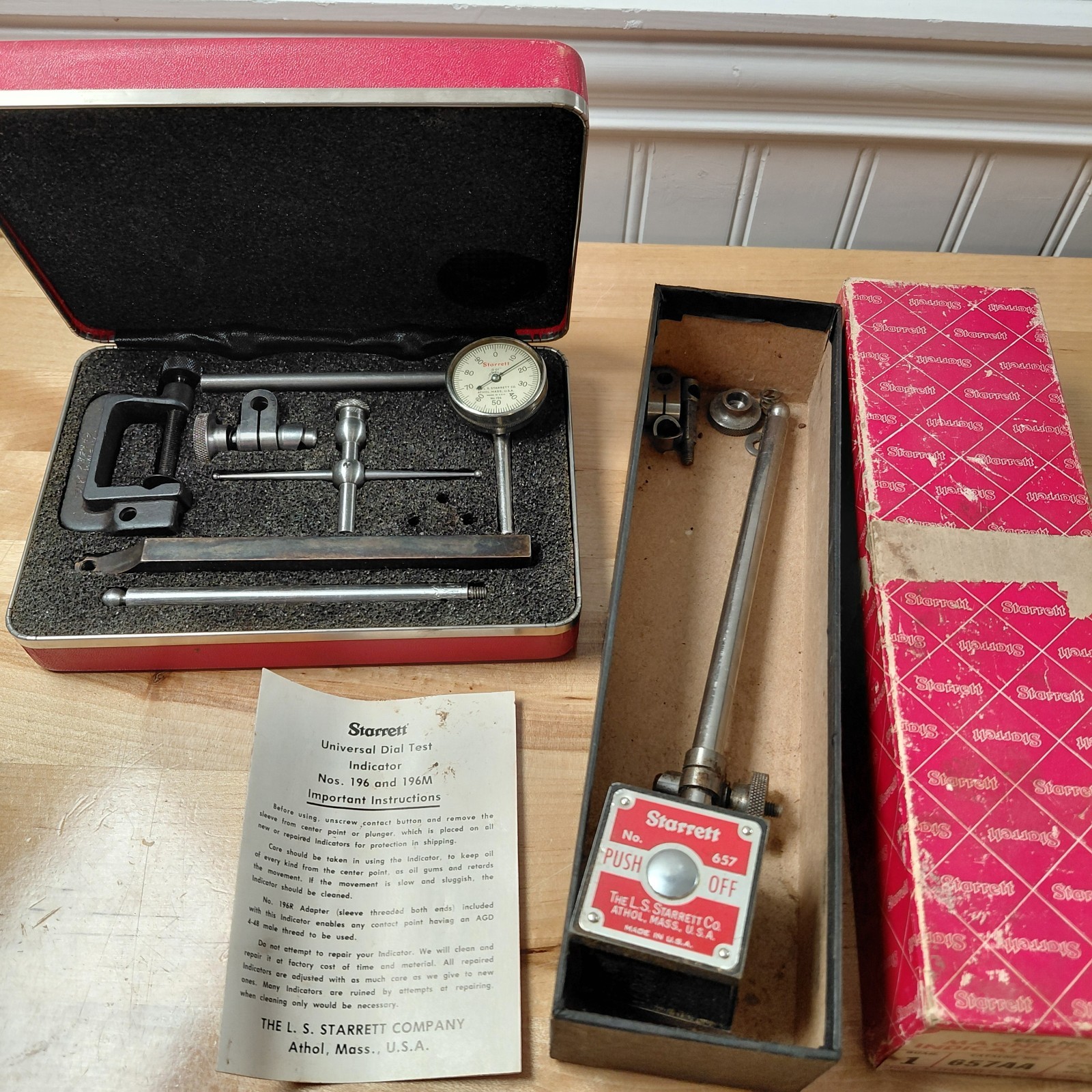LS STARRETT 196 Universal Dial Test Indicator Set w/ Magnetic Base & Case READ