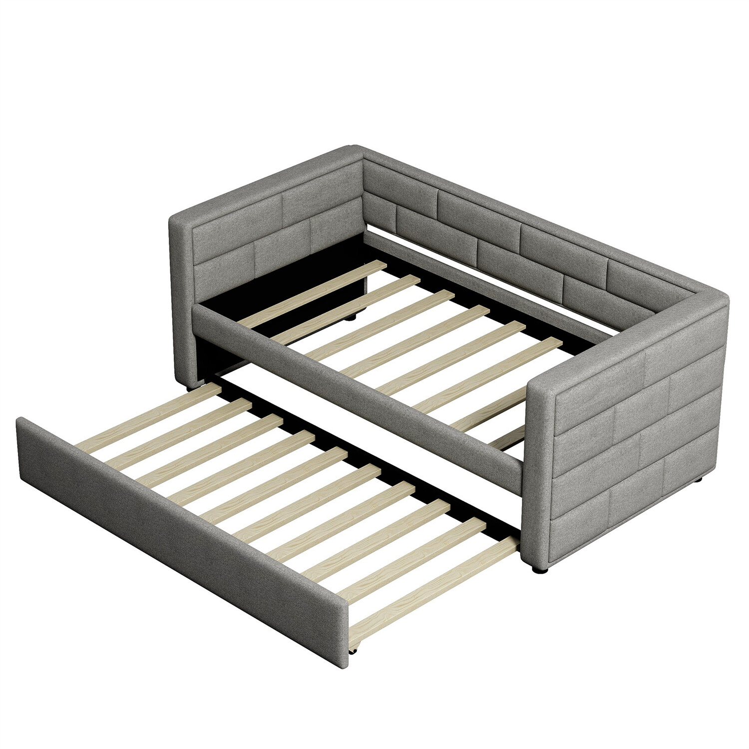 Twin Size Daybed with Pull Out Trundle Bed Upholstered Bed Frame Sofa Bed US