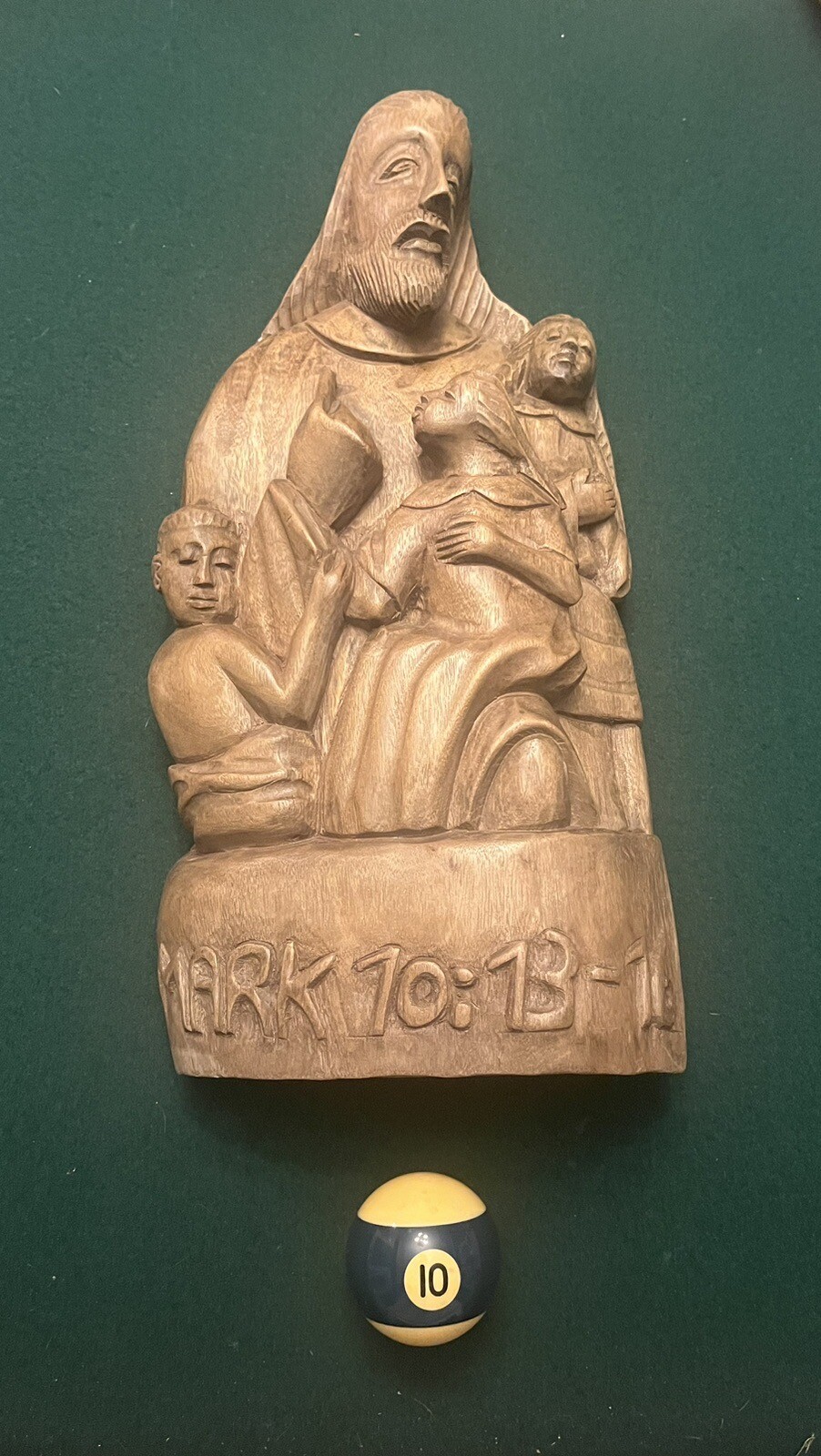 Jesus with Children Woodcarving Relief Mark 10: 13-16 Blessing Statue Bible
