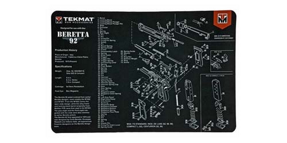 TekMat Black 9 mm Luger Pistol Cleaning Mat Neoprene 11"x17" - R17-BER92