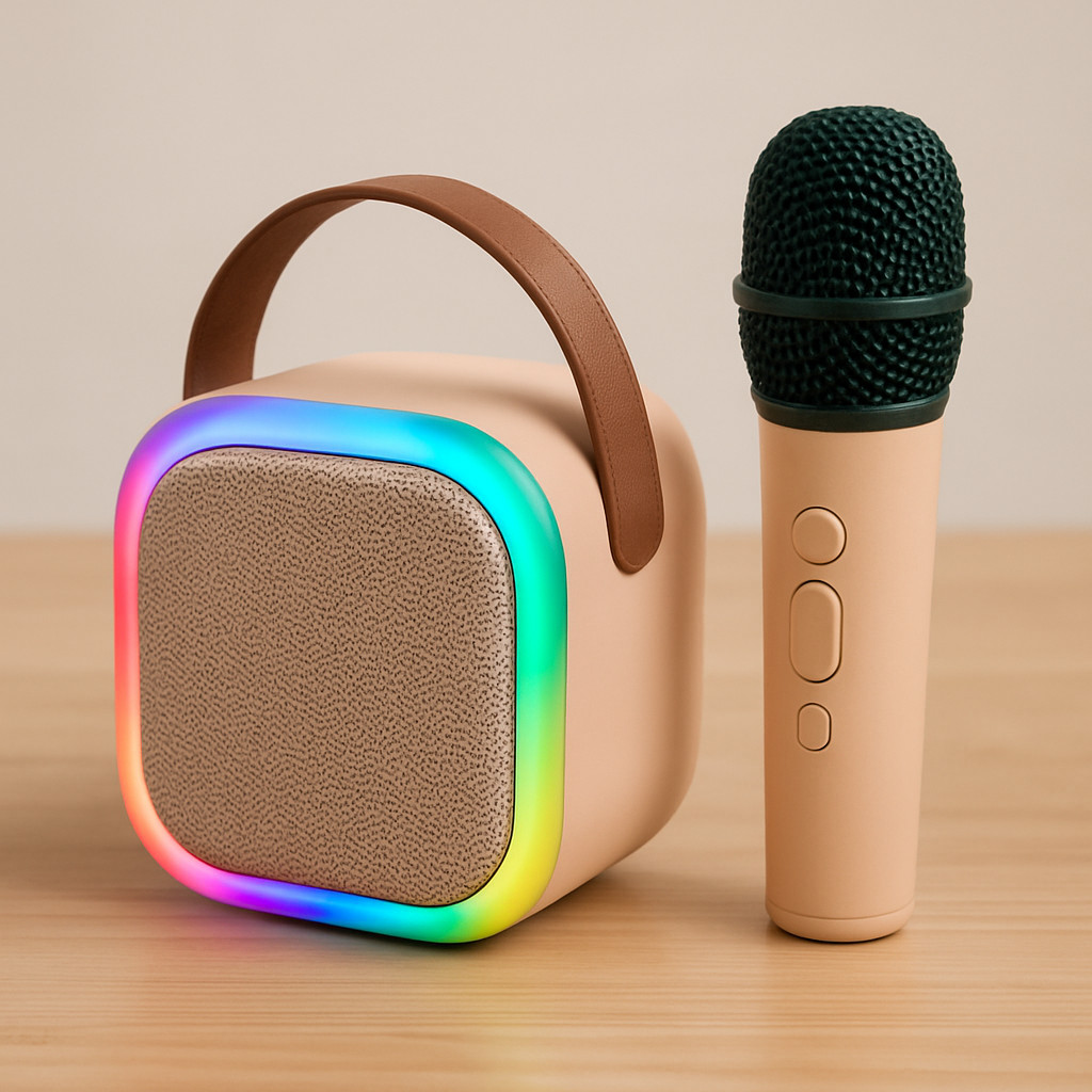 Kids Portable Karaoke Speaker Wireless Mic RGB LED Bluetooth Pink Sing Toy