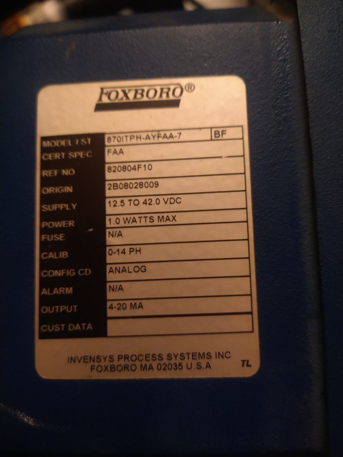 Foxboro Ph/ORP 8701tph