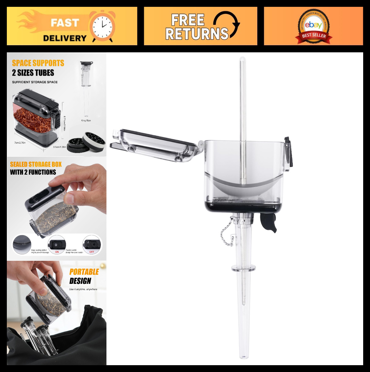 Manual Cigarette Rolling Machine & Cone Loader - 2-in-1 Grinder, Compact & Easy