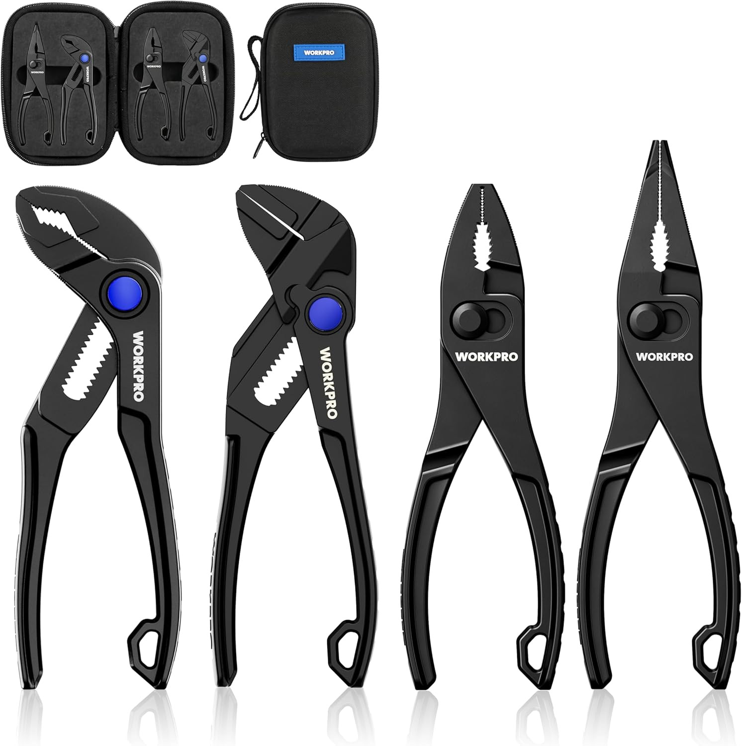 4-Piece Mini Pliers Set with Pouch, Includes 4-Inch Plier Wrench & Slip Joint &