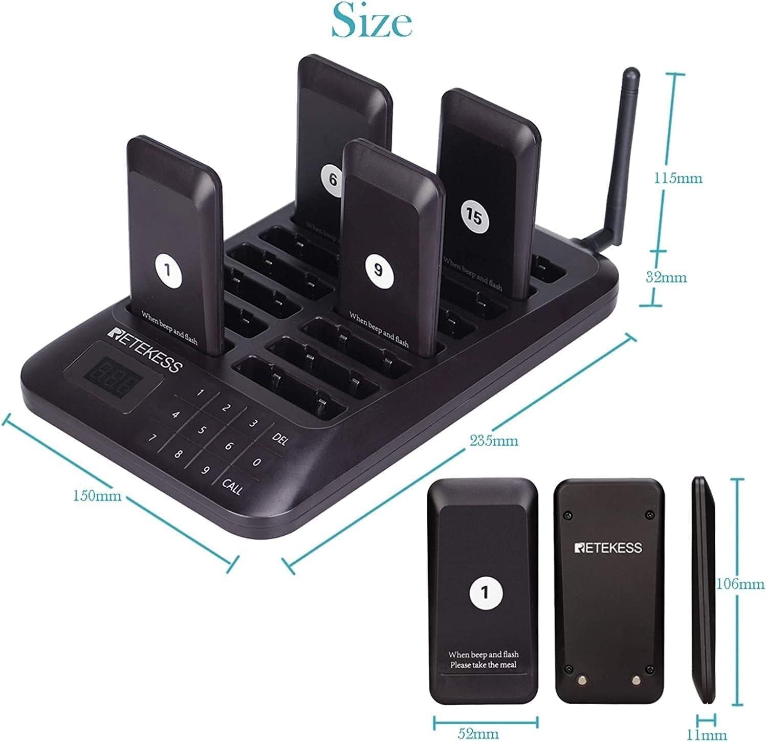 TD157 Restaurant Pager System: 16 Long-Range Pagers with Vibration & Flash