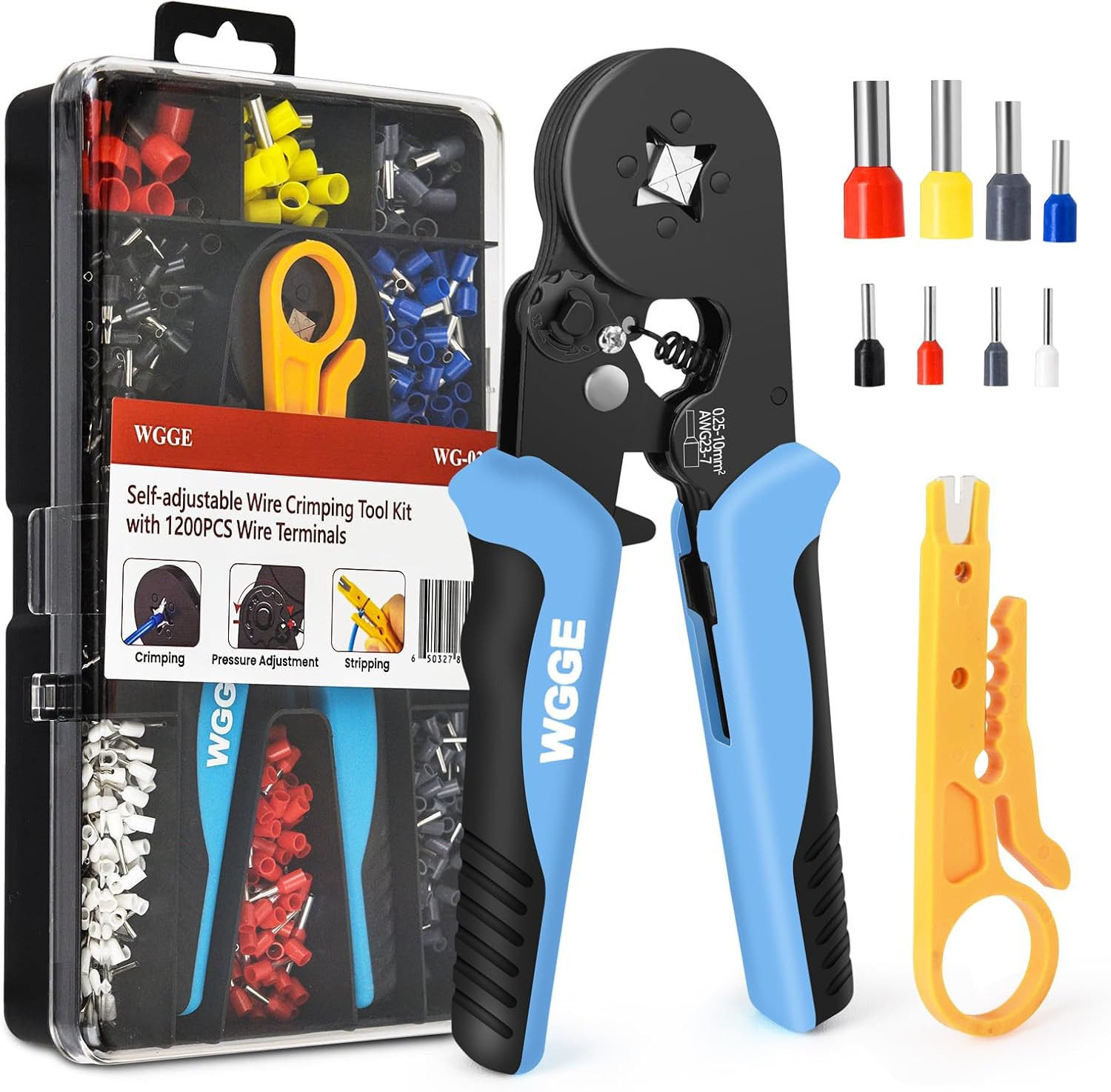 Ferrule Crimping Tool Kit, AWG 23-7 Self-Adjustable Ratchet Wire Ferrule Crimper