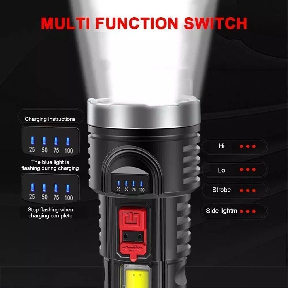 350000000 Lumen Super Bright LED Tactical Flashlight Rechargeable LED Work Torch