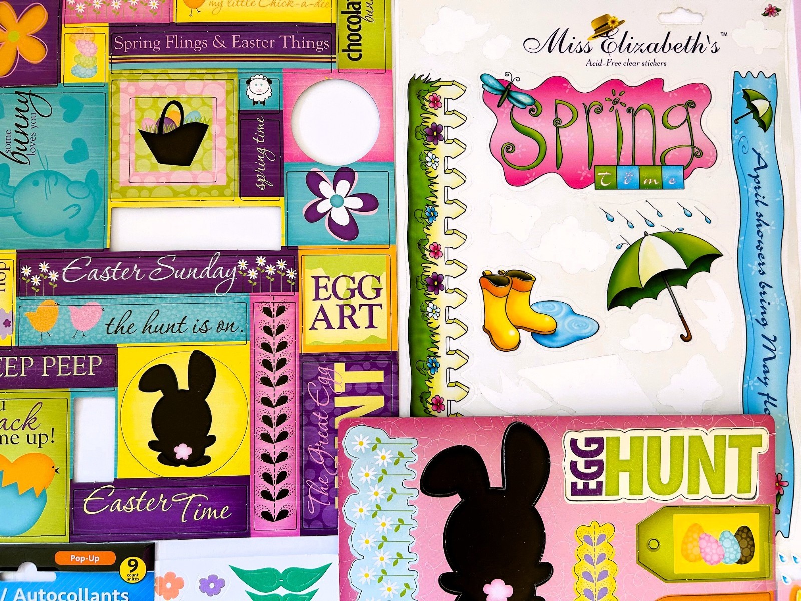 LARGE LOT EASTER SPRING THEME SCRAPBOOK STICKERS, EMBELLISHMENTS, CHIPBOARD