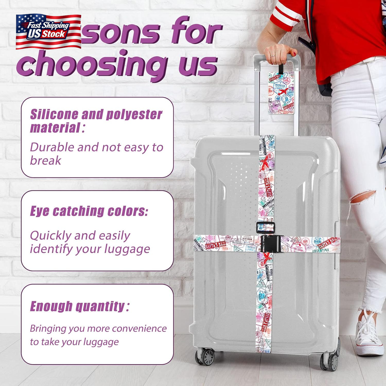 4 Pack Luggage Straps Set Adjustable Suitcase Belts with Quick Release Buckle Lu