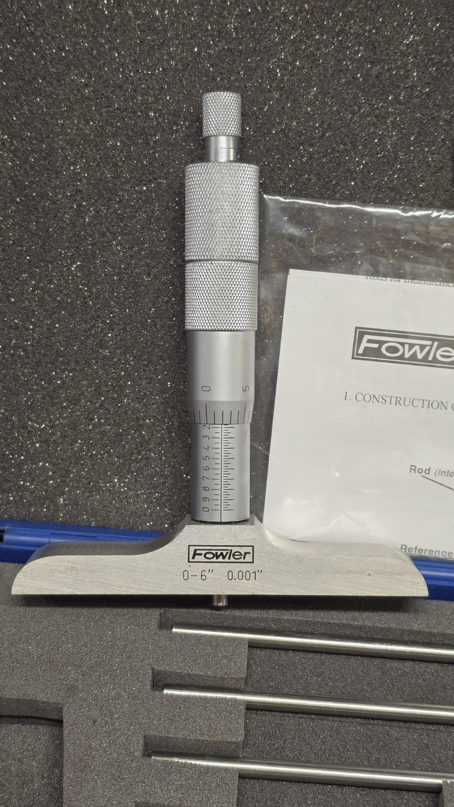 FOWLER 0 - 6" Machinist Depth Micrometer, .001", in case