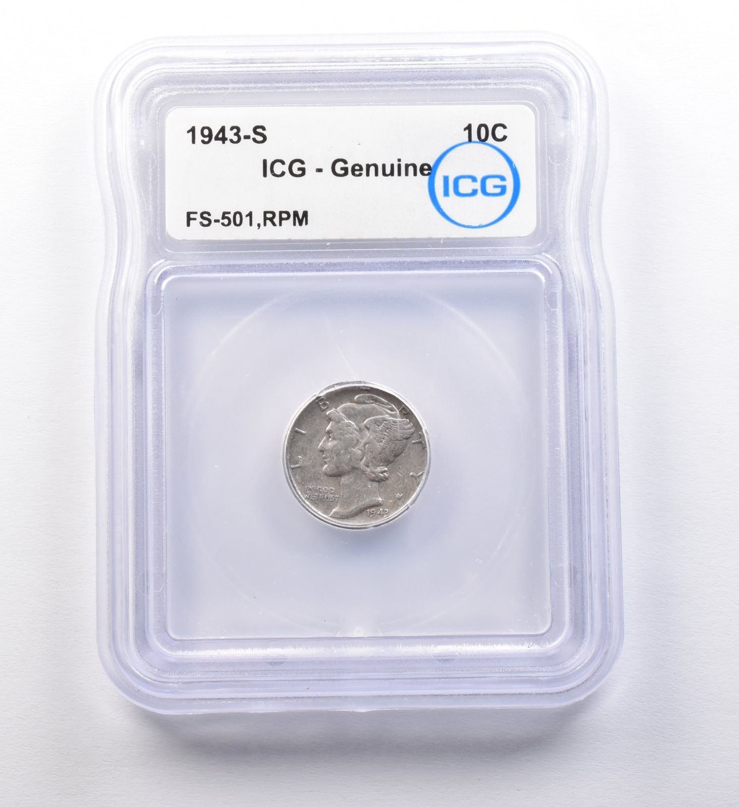 1943-S Mercury Dime FS-501, RPM Genuine ICG *9700