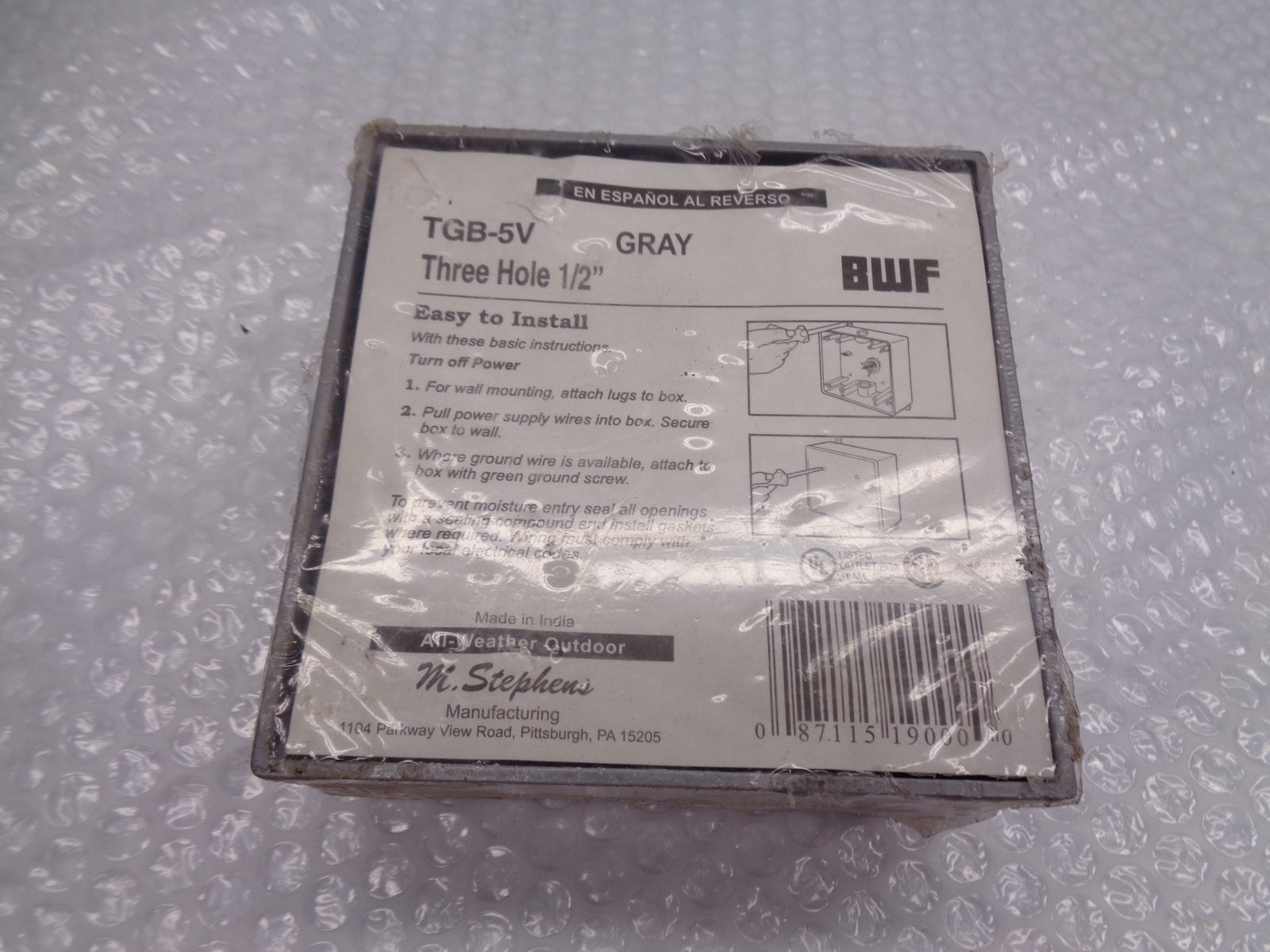 BWF TGB-5V 1/2" OUTLET BOX GRAY NSMP