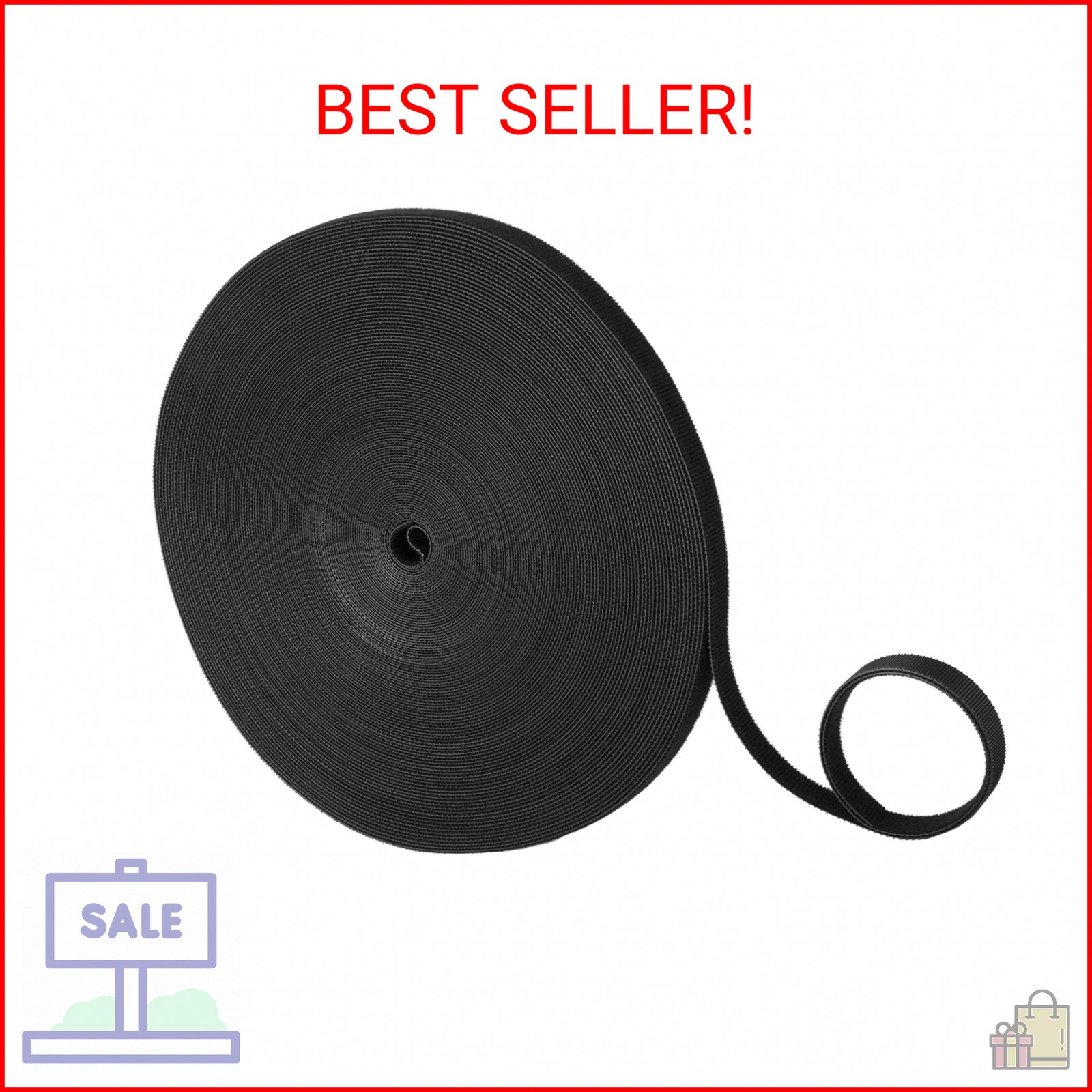Tangyinrd Double-Sided Hook and Loop Straps, Black Hook and Loop Roll Double-Sid