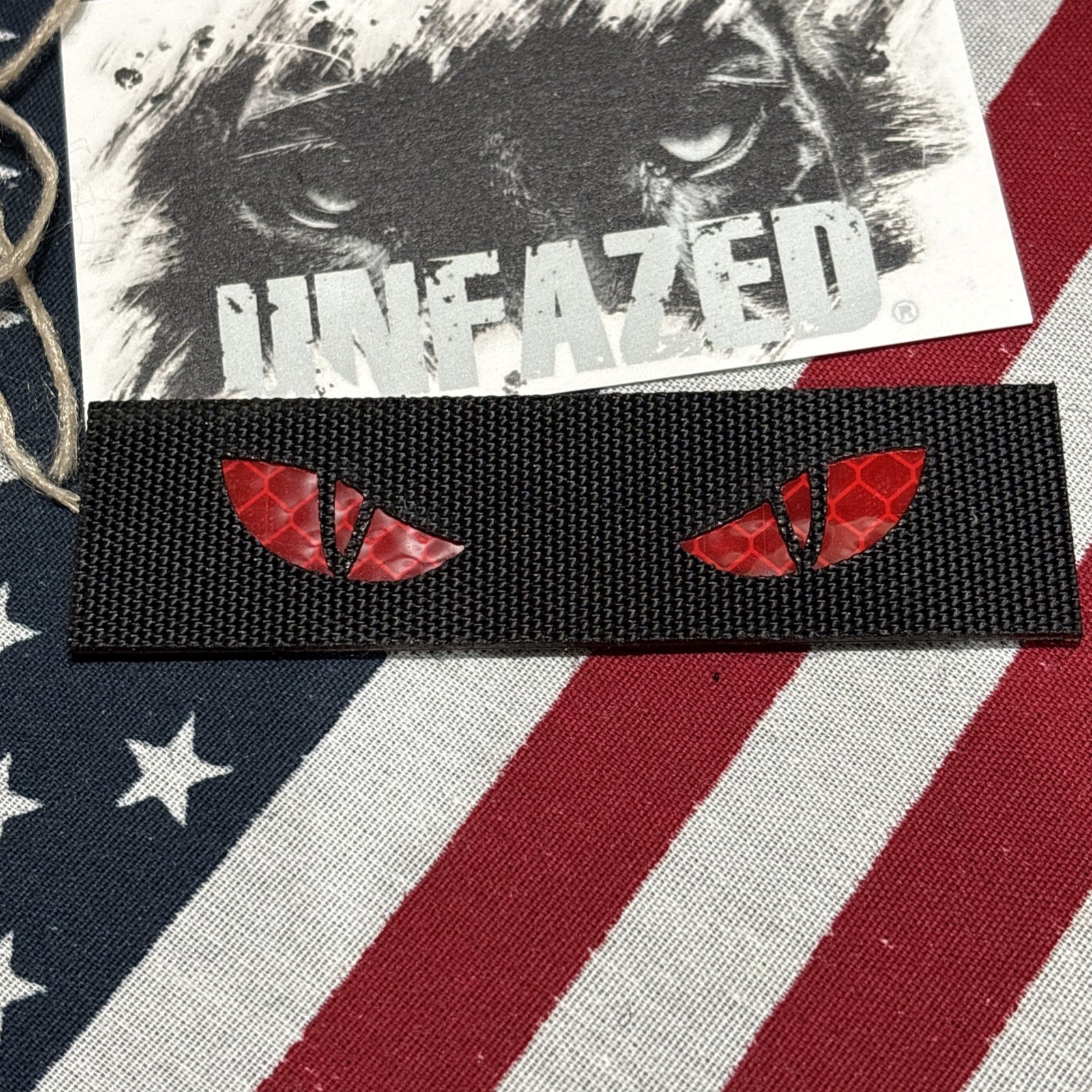 Reflective Cat Eyes Red Patch Hook & loop High Quality Embroidery 3.5x1”