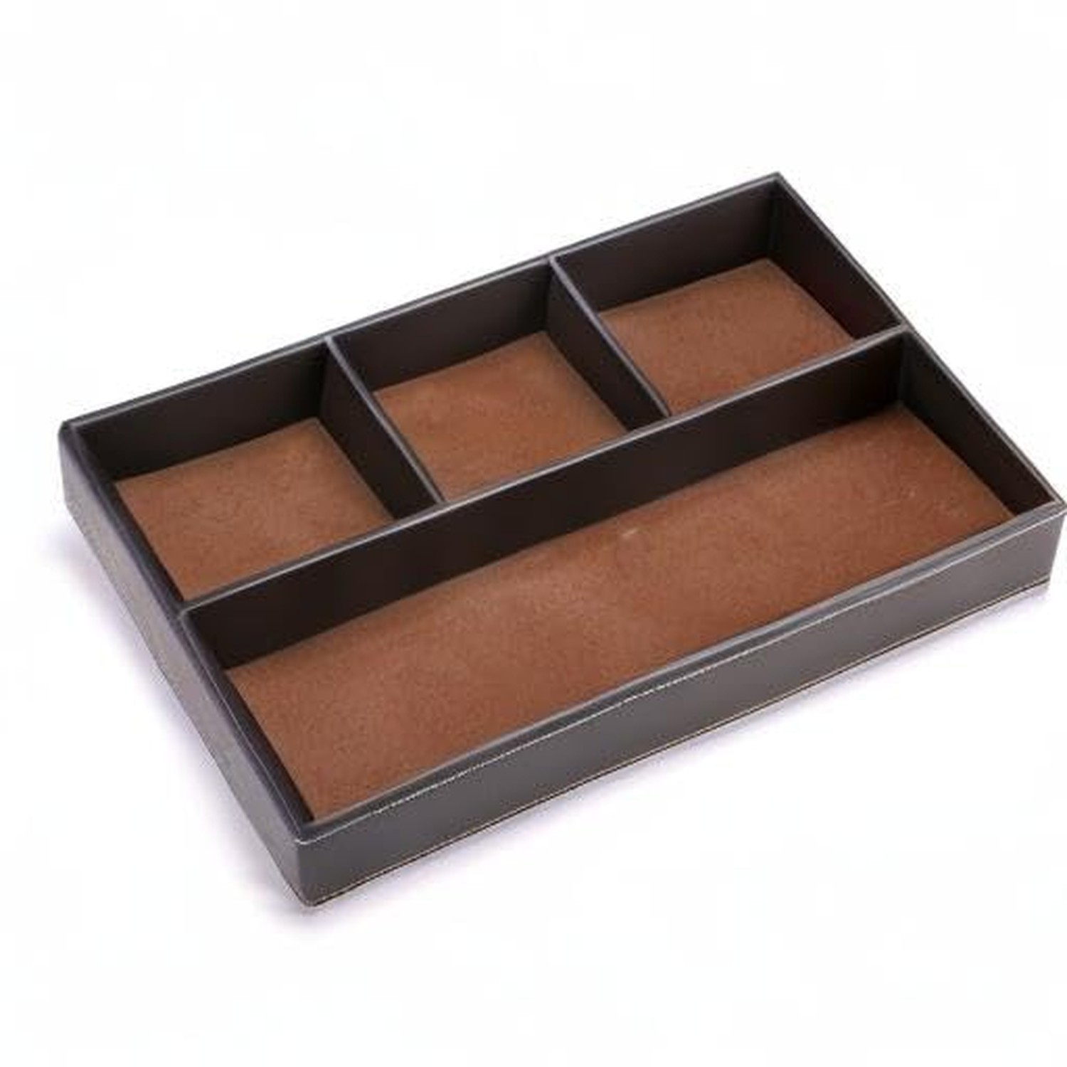 BTSKY 4 slots Desk Drawer Organizer, PU Leather Drawer Storage Organizer Divi...