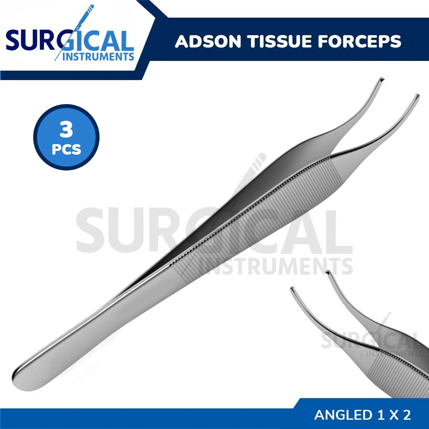 3 Pcs Adson Tissue Forceps Angled Delicate Surgical Plastic Surgery German Grade