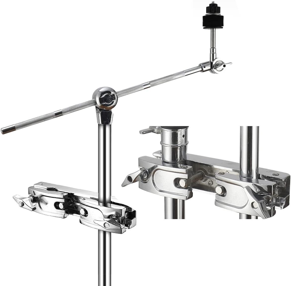 Drum Set Holder Clamp Adjustable Multi-Clamp Cymbal Boom Arm Mounting Silver